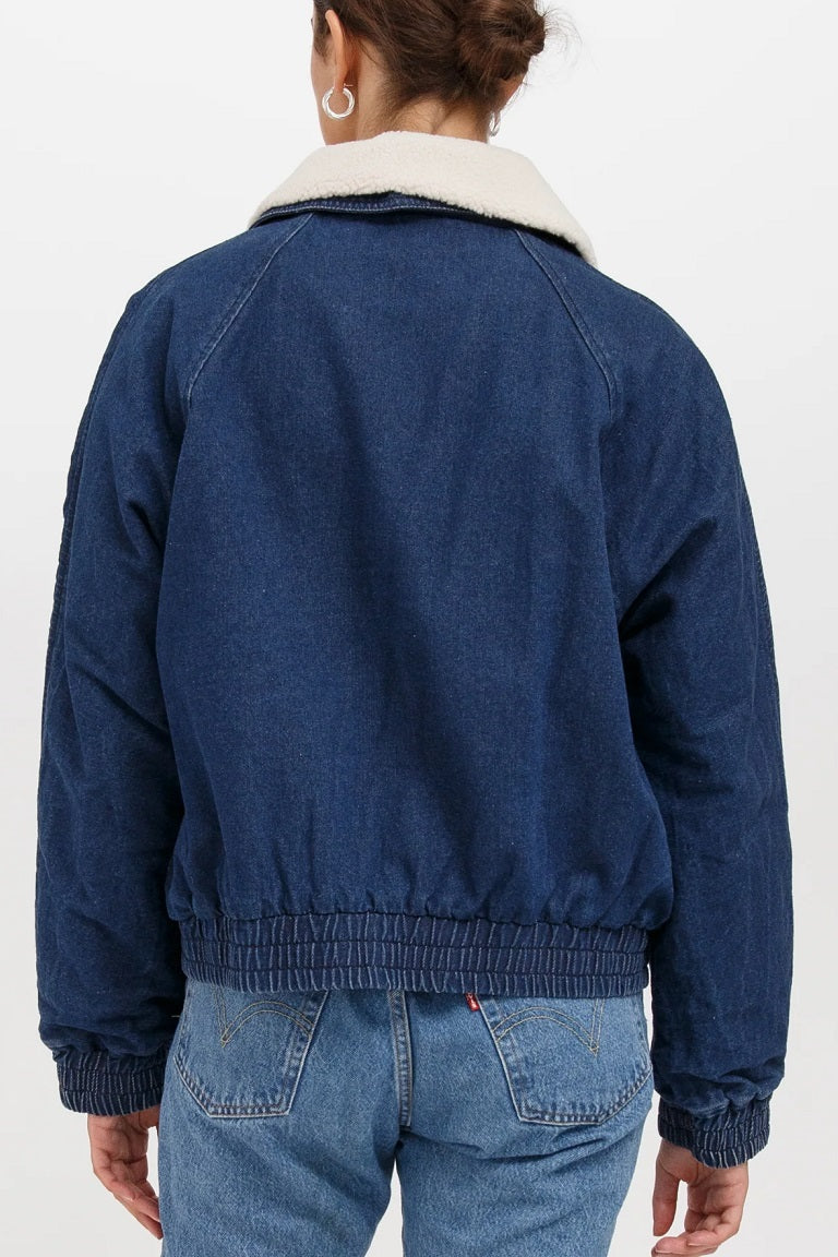 Faux Shearling Lined Bomber Jacket Denim Shearling Denim Bomber