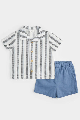 Dress Blue Striped Crosshatch Linen Set