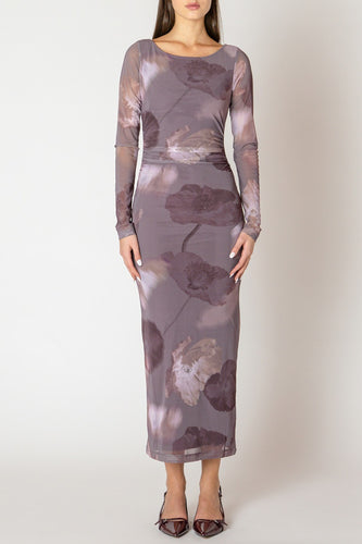Printed Mesh Maxi Dress