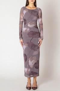 Printed Mesh Maxi Dress