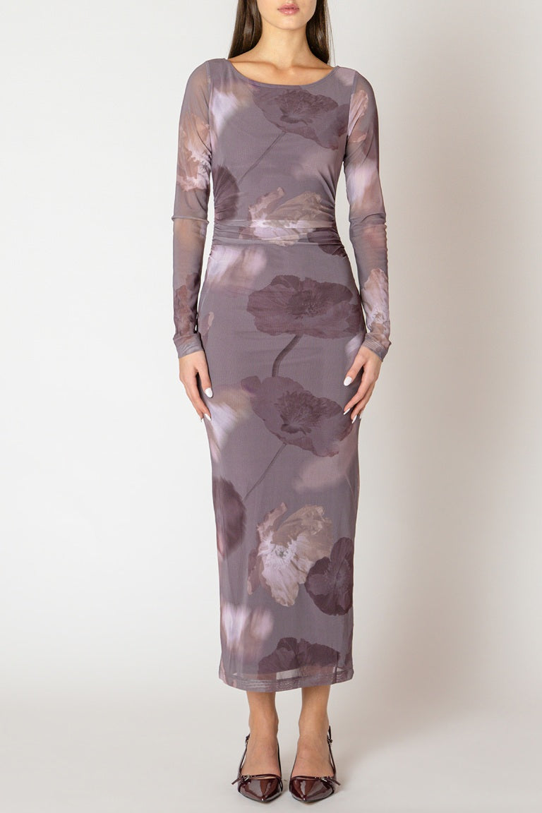 Printed Mesh Maxi Dress