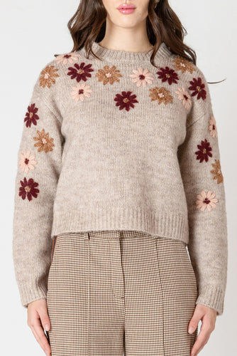 Knit Sweater w/ Floral Applique