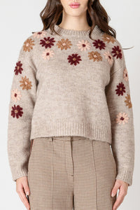 Knit Sweater w/ Floral Applique