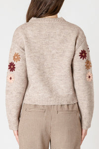 Knit Sweater w/ Floral Applique