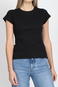 Ribbed Tee w/ Cap Sleeves
