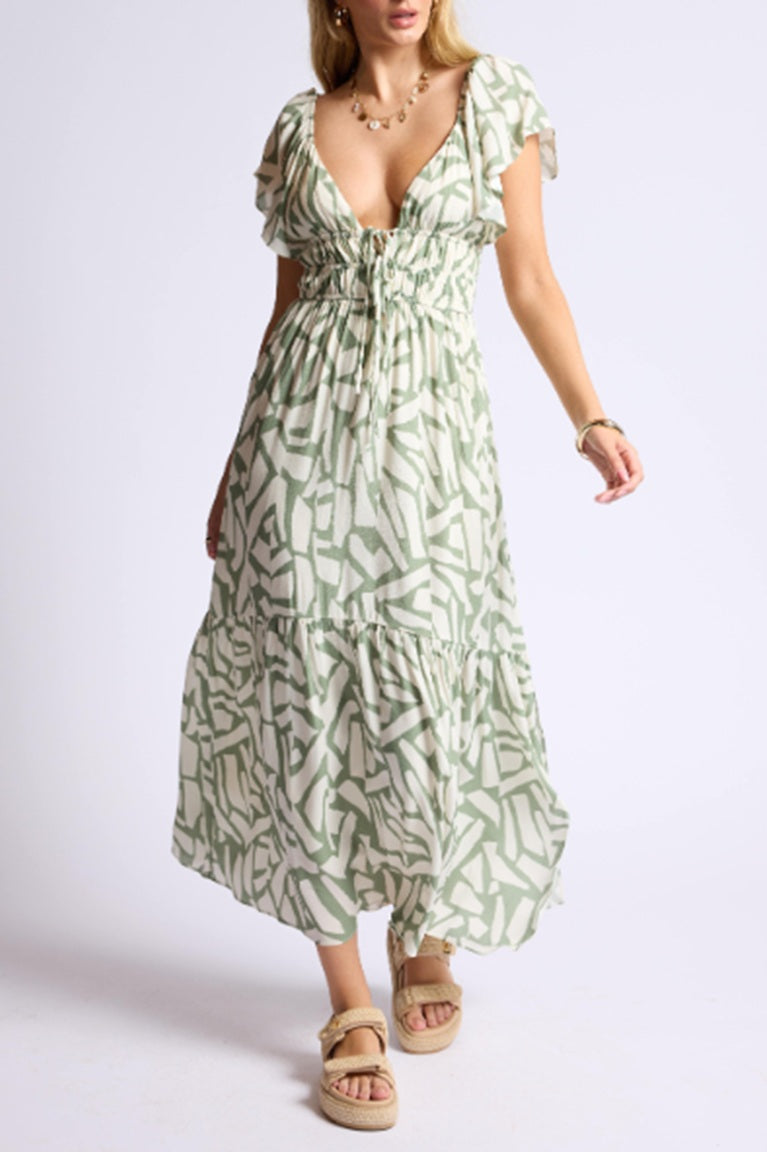 Al Fresco Ruffled Ruched Maxi Dress